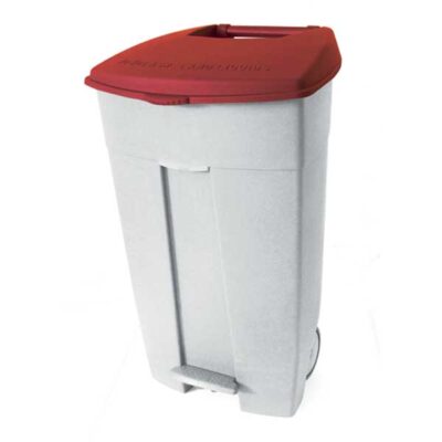 3272- 102537 Contenitore mobile bianco-rosso a pedale in plastica 120 lt