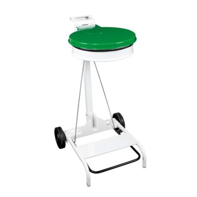 3238-601048 PORTASACCO MOBILE CON COPERCHIO E PEDALE CONTIMOBILE BIANCO VERDE 110LT