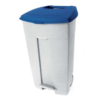 3270- 102535 Contenitore mobile bianco-blu  a pedale in plastica 120 lt