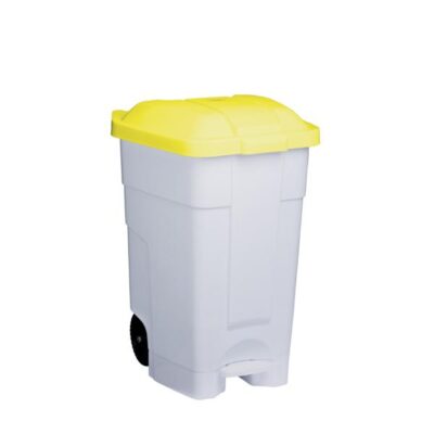 3277- 102546 Contenitore mobile bianco-giallo a pedale in plastica 70 lt