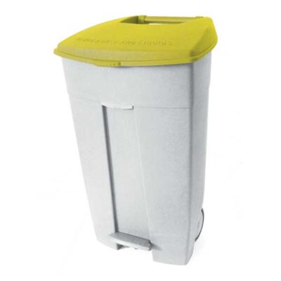 3271- 102536 Contenitore mobile bianco-giallo a pedale in plastica 120 lt