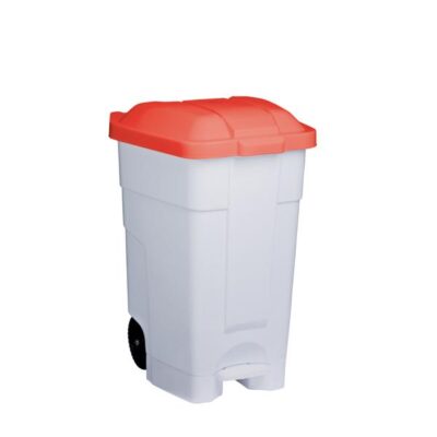 3278- 102547 Contenitore mobile bianco-rosso a pedale in plastica 70 lt