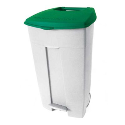 3273- 102538 Contenitore mobile bianco-verde a pedale in plastica 120 lt